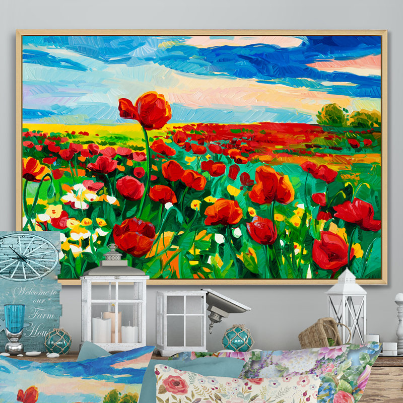 Coquelicots - reproduction sur toile, H 12 po x l 20 po x P 1 po, Toile naturelle avec cadre flottant