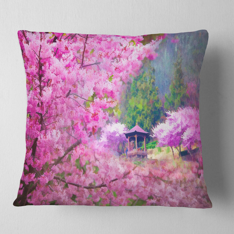 Fleurs de cerisier japonais - Coussin décoratif à imprimé floral, 16 po x 1 po, Carré