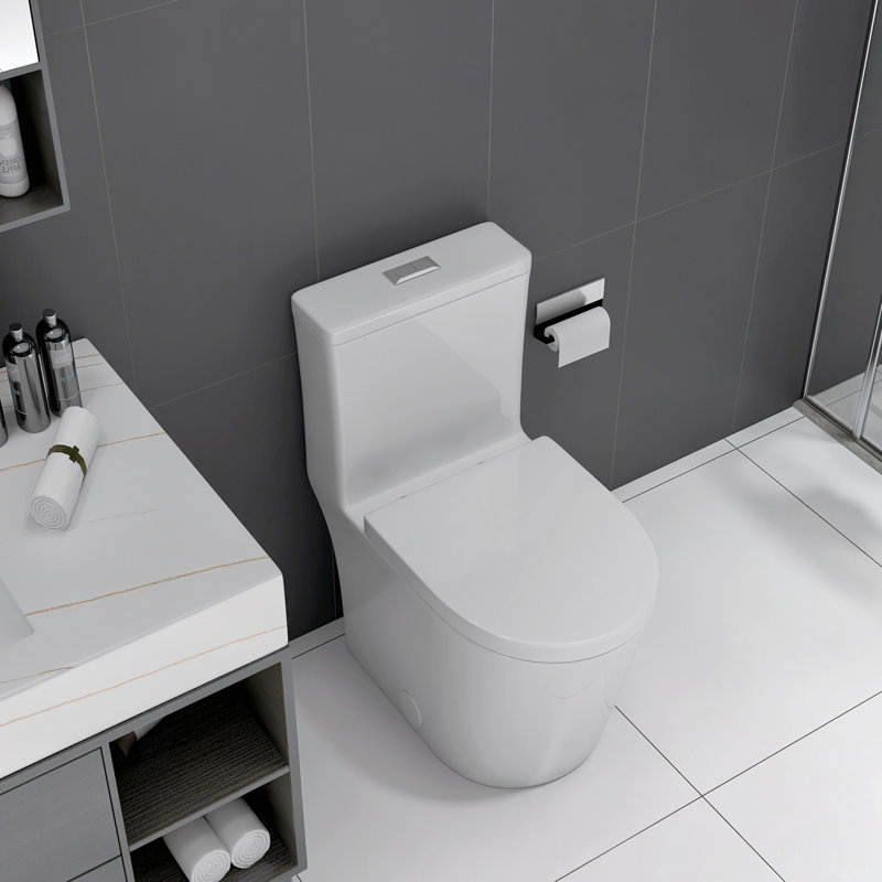 Petite toilette compacte une pièce à double chasse, profondeur courte de 23 pouces pour petite salle de bain, blanc