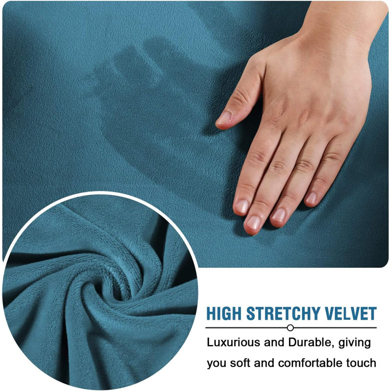Housse extensible en velours à motif floral, Bleu