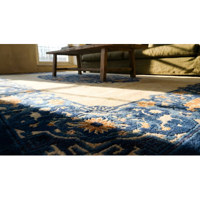 Tapis en laine beige et bleu antique