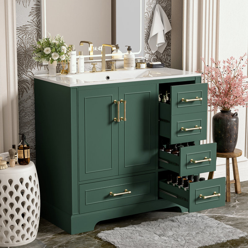 Rangement de salle de bain Flavil, Vert, Or