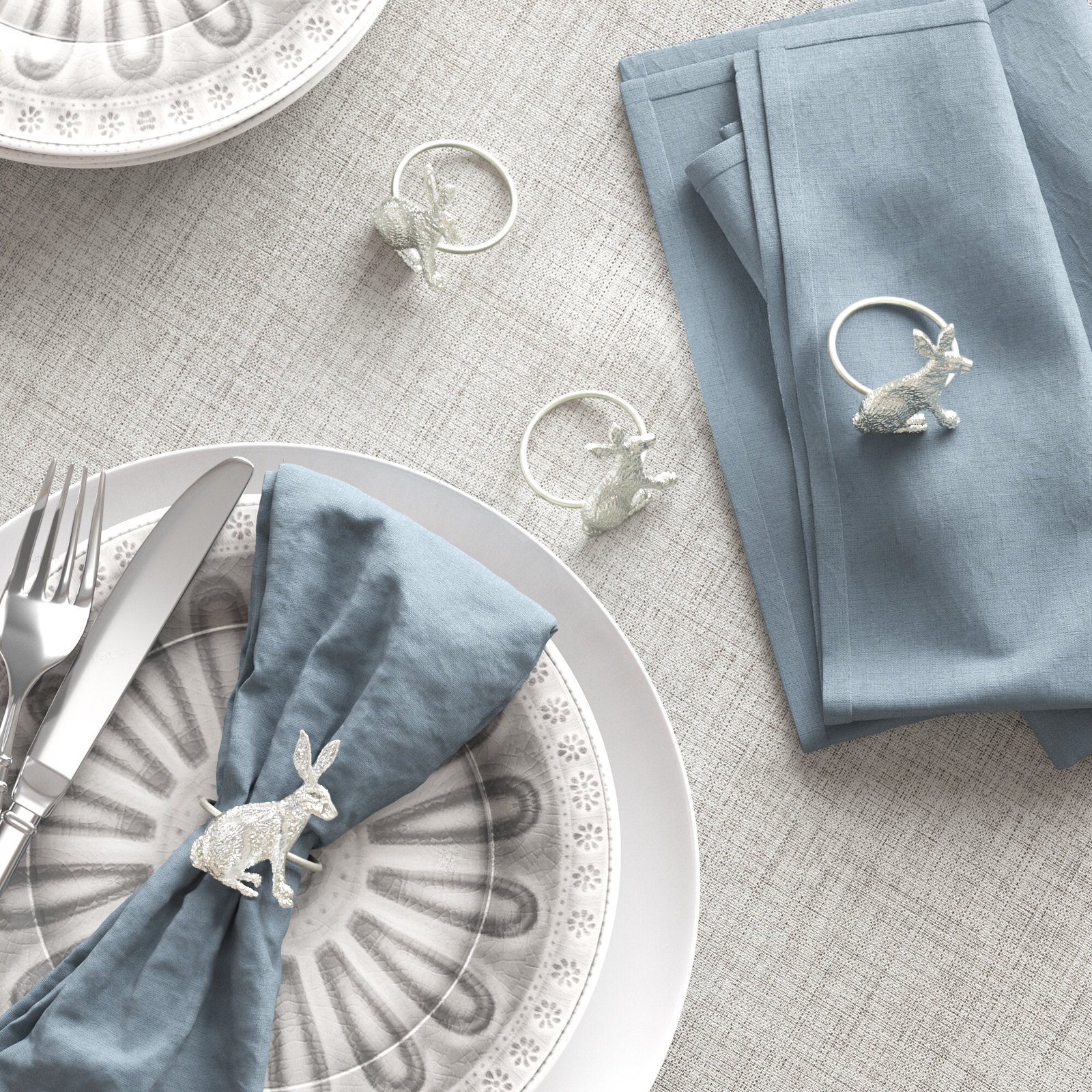 Silver Rabbit Napkin Rings, White