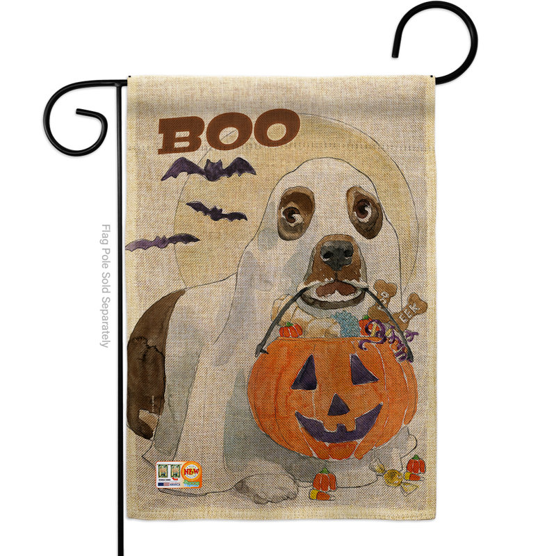 Drapeau de jardin double face vertical 18,5 po x po halloween décoration g162086-db halloween boo doggie en toile jute