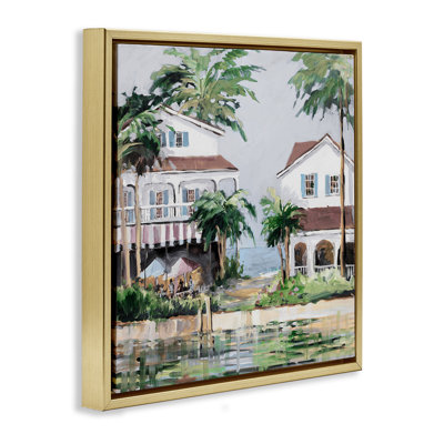 Coastal Bay Cottages Framed Floater Canvas Wall Art by Jane Slivka