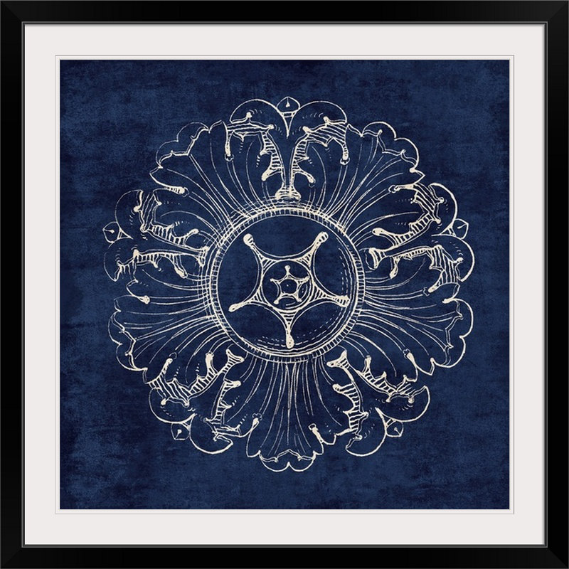 «Rosette VI», reproduction d'impression en indigo, H 32 po x l 32 po x P 1 po, Cadre noir
