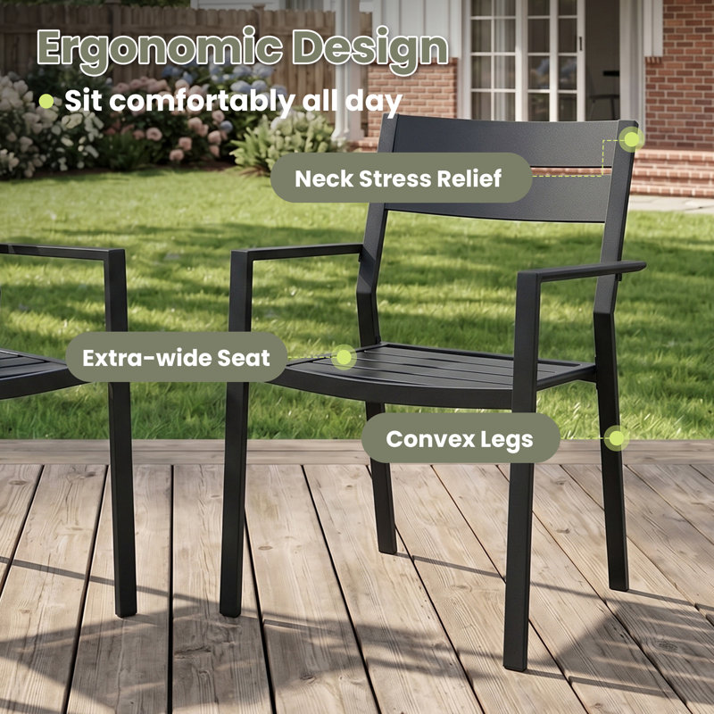 6-Person Round Patio Dining Set With Stackable Chairs, Black