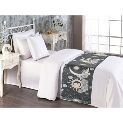 Ambesonne Zodiac Bed Scarf Runner Esoterism Horoscope Pattern Charcoal Grey and Ivory