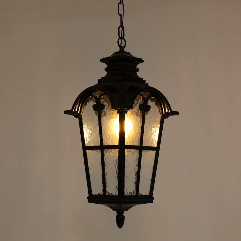Black Outdoor Retro Glass Pendant Light Height Adjustable