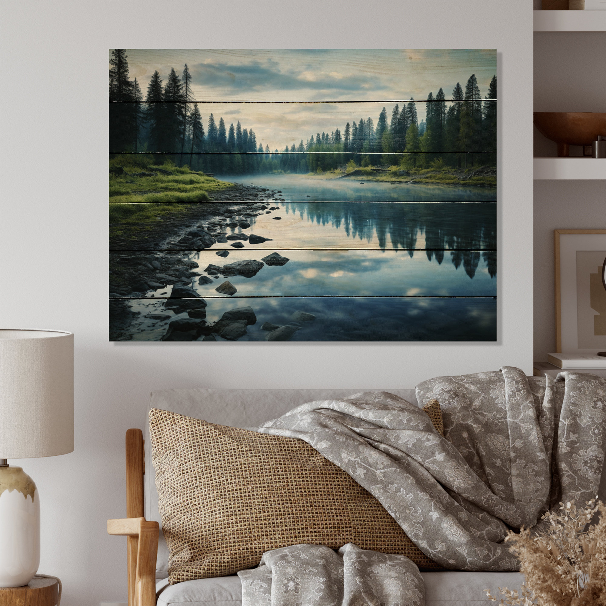Millwood Pines Green River Waters Reflection I On Wood Print | Wayfair