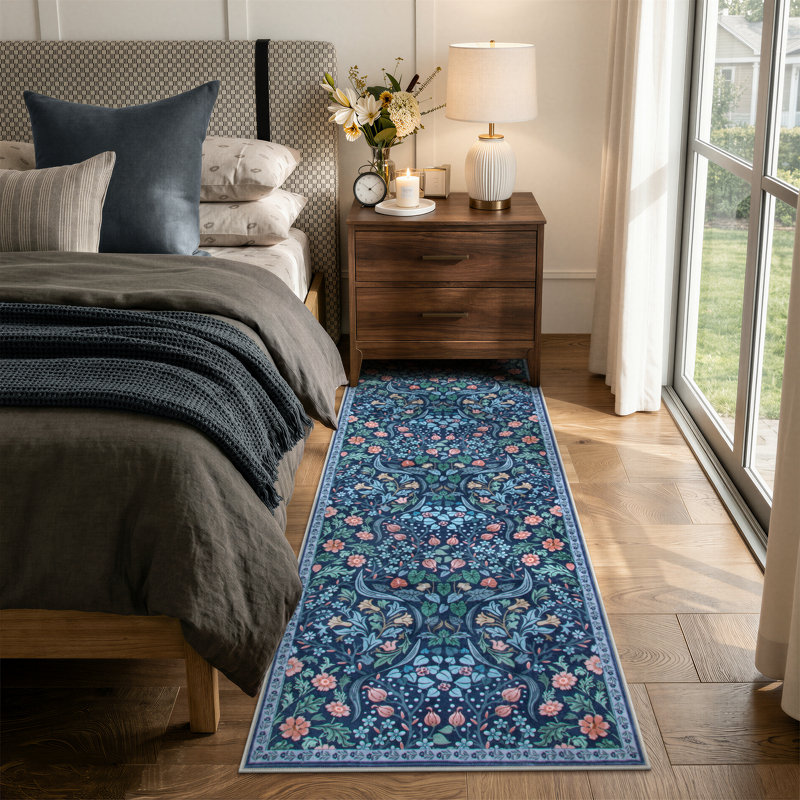 Kaldi Floral Washable Area Rug – Intricate Nature-Inspired Design, Non-Slip Soft Floor Mat for Living Room, Bedroom, and Entryway