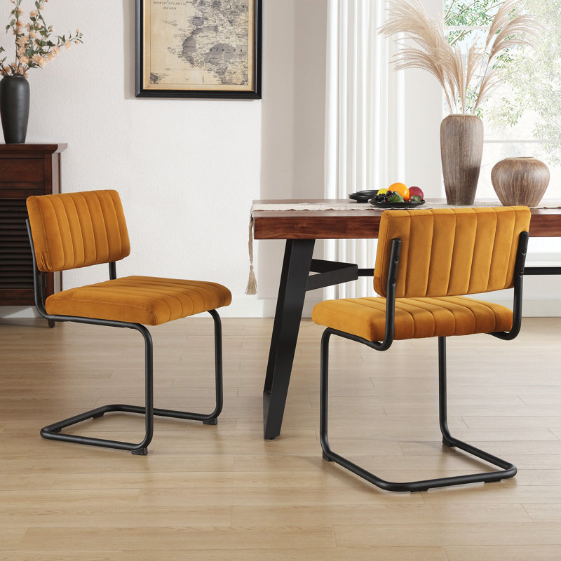 Chaises de salle à manger en porte-à-faux 19,5 po Aveon , Velours orange,   Matte Black