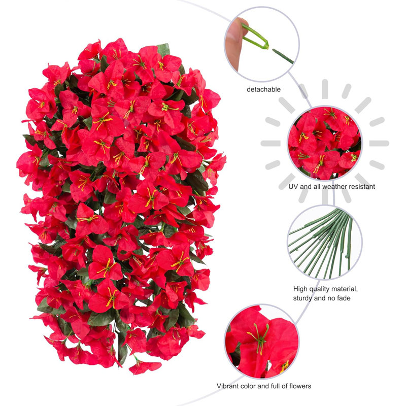 2 pièces de bougainvillées artificielles rouges