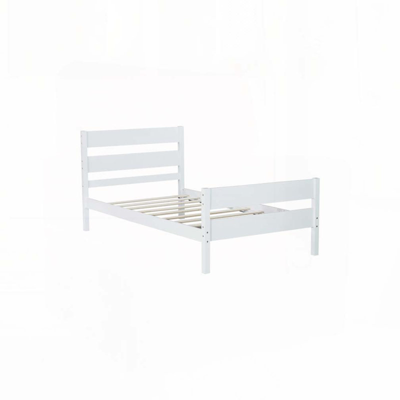 Lit avec tête et pied de lit, lit en bois d'hévéa, Blanc
