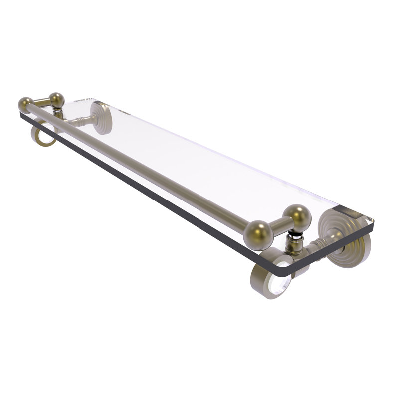 Jarrell Glass Bracket Shelf with Towel Bar, 3.5" H x 22" W x 5.5" D, Antique Brass