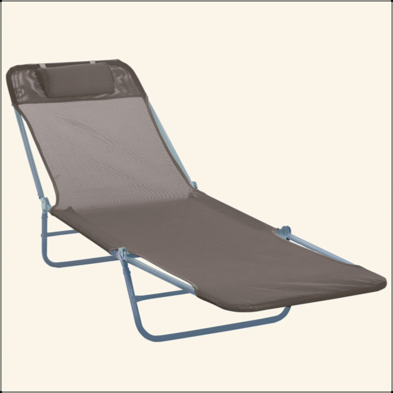 Folding Chaise Lounge Chair, Pool Sun Tanning Chair, Outdoor Lounge Chair With 5-Position Reclining Back, Breathable Mesh Seat, Headrest For Beach, Yard, Patio