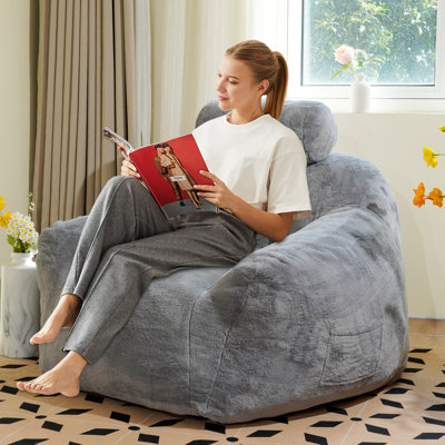 Large Bean Bag Chairs For Adults, Faux Fur Fabric Giant Bean Bag Chair With Pillow, Soft Bean Bag Sofa Chair With Ergonomic Support, Plush Lazy Sofa by Trule