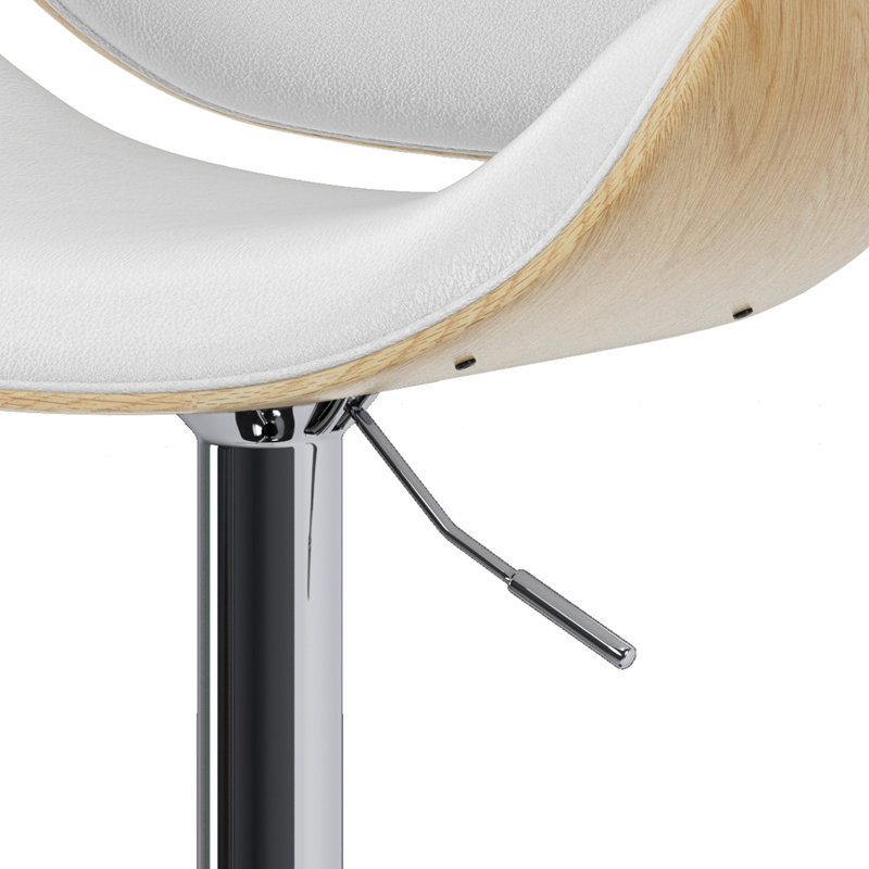 Marana Adjustable Swivel Upholstered Mid-Century Modern Bar Stool with Bentwood Frame, Linen Blend-White