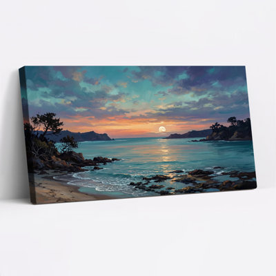 Sunset Coast Canvas Wall Art Oil Painting Print Set Of 1