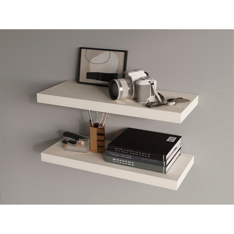 Tablette flottante Iva en mélamine X2, chêne blanc, Chêne blanc