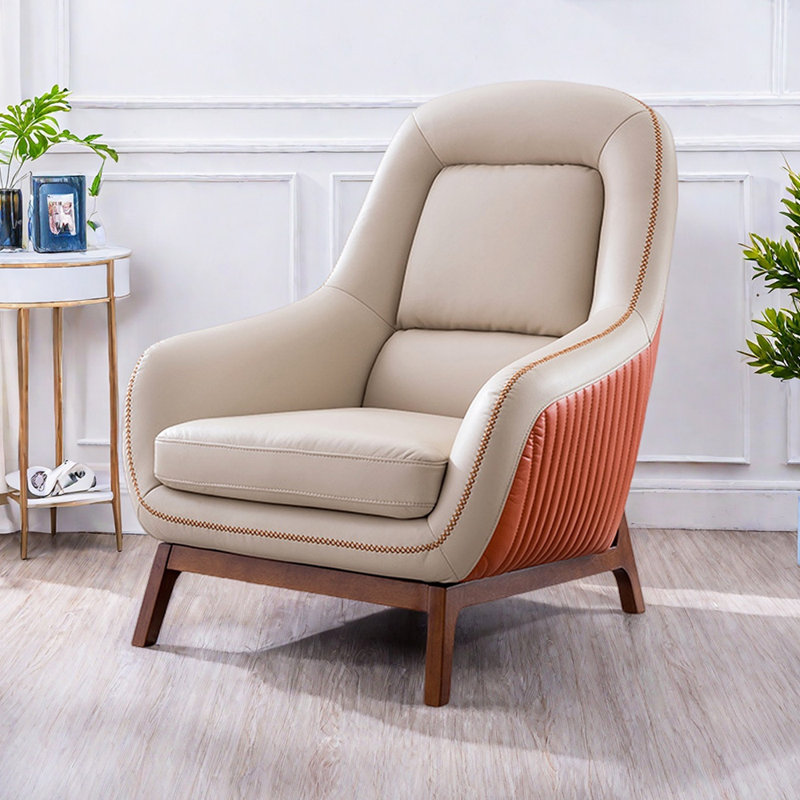 Annis Modern Simplicity Single Faux Leather Recliner, Beige/Reddish Orange