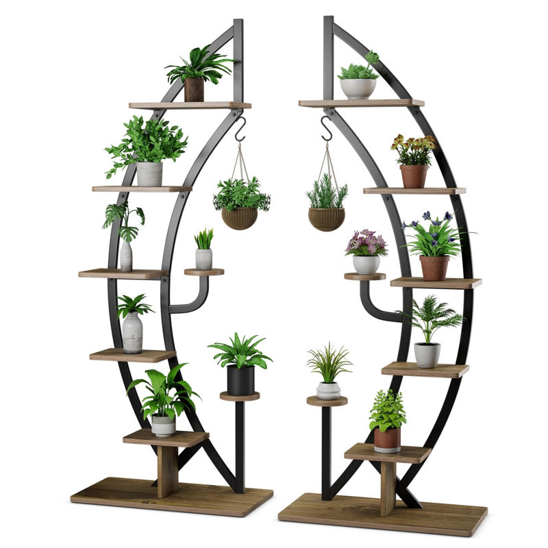 Plant Stand - Set of 10, Black/Walnut