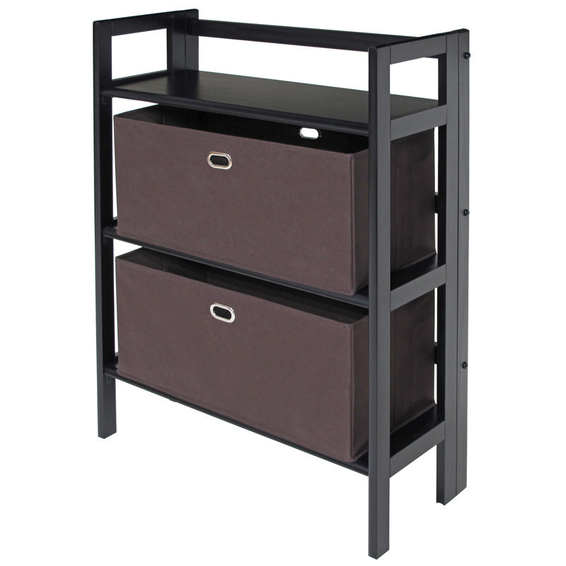 Arlowe Etagere Bookcase with Foldable Shelf in Black/Brown Finish, 38.21'' H X 27.39'' W X 11.21'' D, Black/Brown