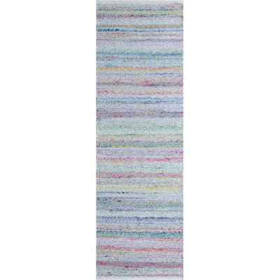 Confetti Striped Handwoven Purple/Blue/Green Indoor / Outdoor Use Area Rug