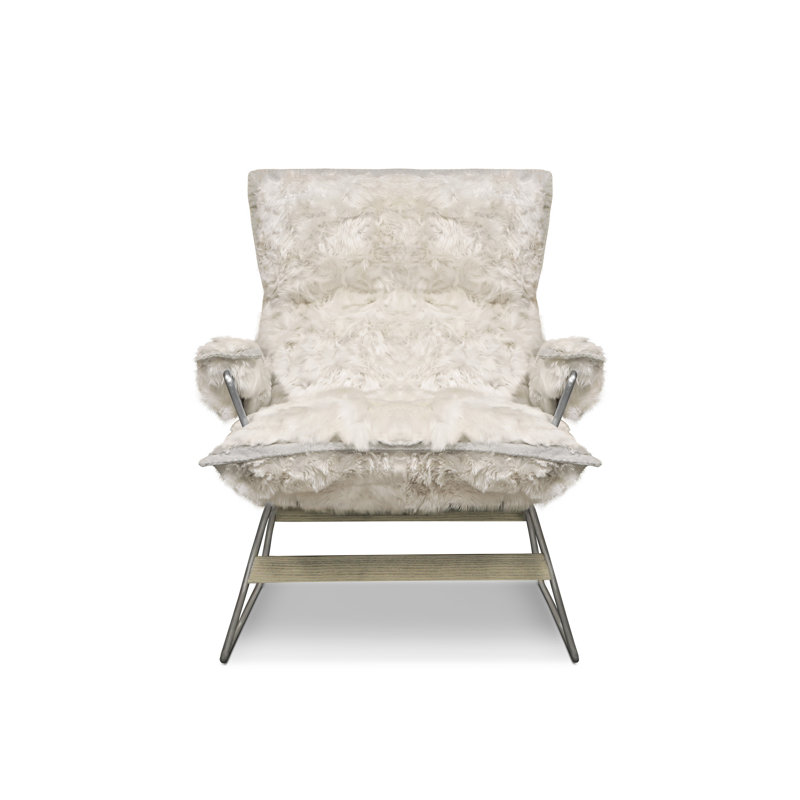 Snoopy Lounge Chair, Suri Ivory, Satin Dark Bronze, 38" H x 29" W x 40" D