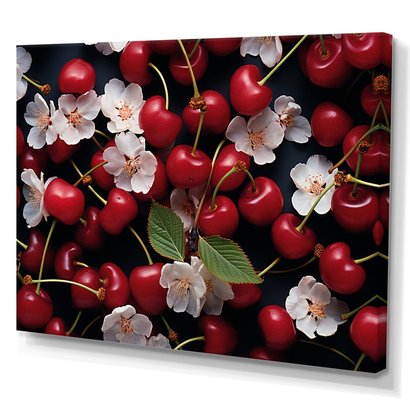 Red Cherry Sundae Delight - Art mural cerise, Cadre doré à coins fermés, H 34 po x l 44 po x P 1,5 po