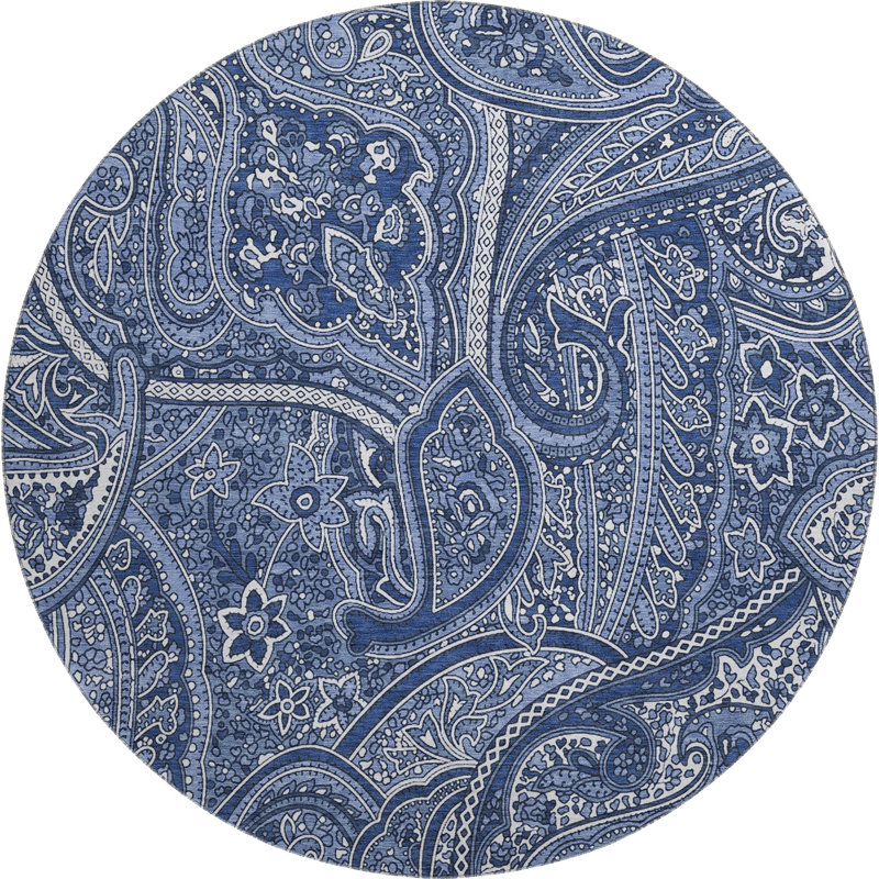 Premium Machine Washable Cerrito Navy Rug, Round 8'