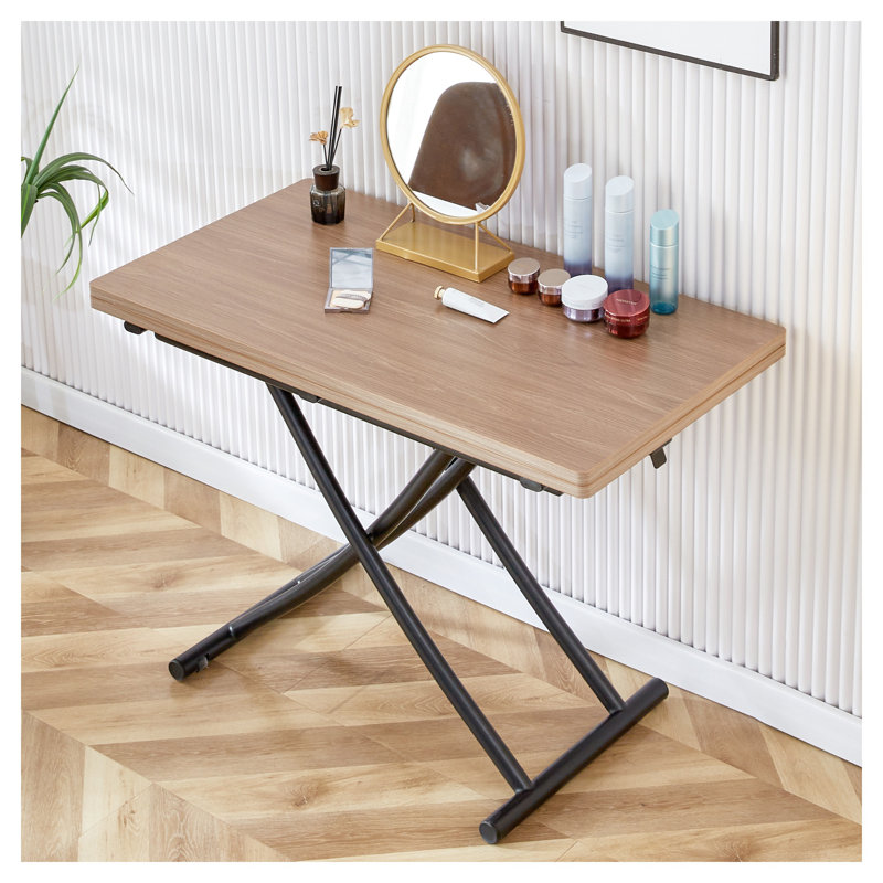 Table basse à hauteur réglable à hauteur ajustable - Bureau multifonctionnel moderne avec finition en bois naturel et structure en métal noir