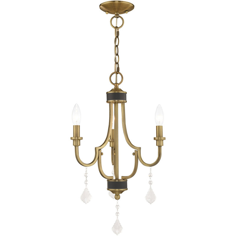 Lustre classique à 3 lumières de style bougie, Laiton antique
