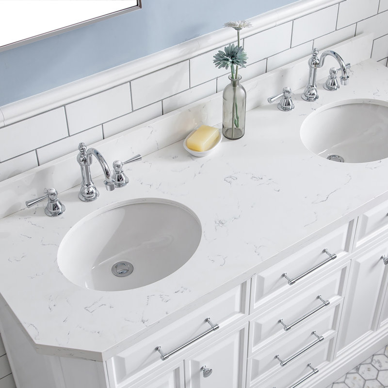 Palace 60'' W Double Vanity, Pure White, Stainless Steel