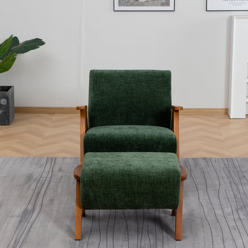 Upholstered Armchair with Footstool, Green, 1