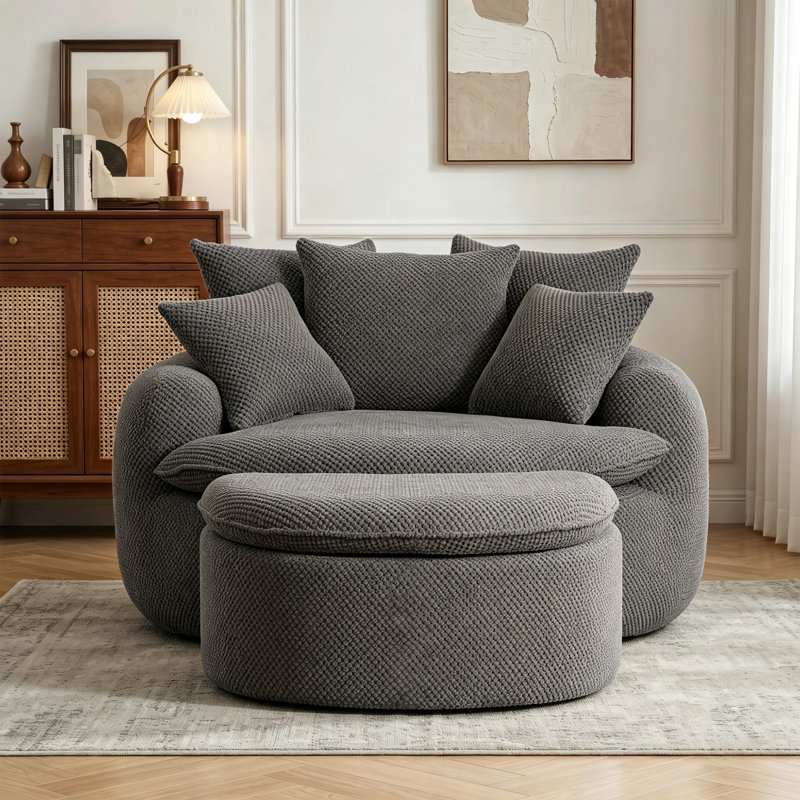 Chaise longue surdimensionnée avec repose-pieds 53,15 po, Gris