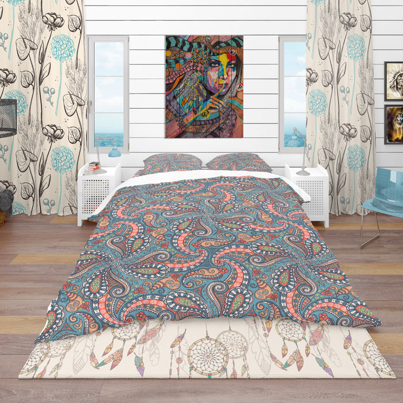 Ensemble de housse de couette bohème et éclectique, Housse de couette double / grand + 2 taies