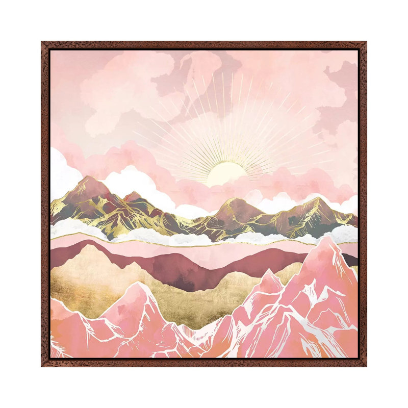 Blush Summer Sunrise - Print on Canvas, 45.72 cm H x 45.72 cm W, Brown Framed