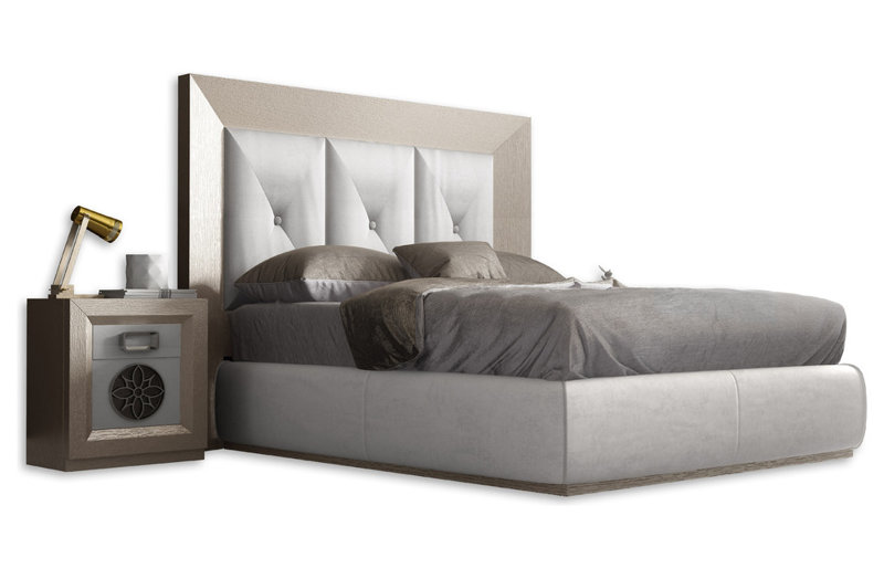 Upholstered Panel Bed, King, Gray/White