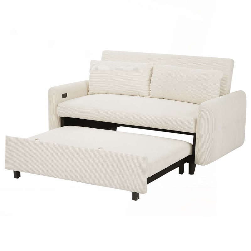 Canapé-lit de 57,48 po avec deux coussins décoratifs et ports USB, Beige