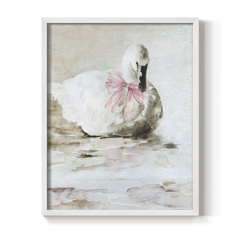 Reproduction encadrée de cygne rose - bois massif, H 30 po x l 24 po, Blanc