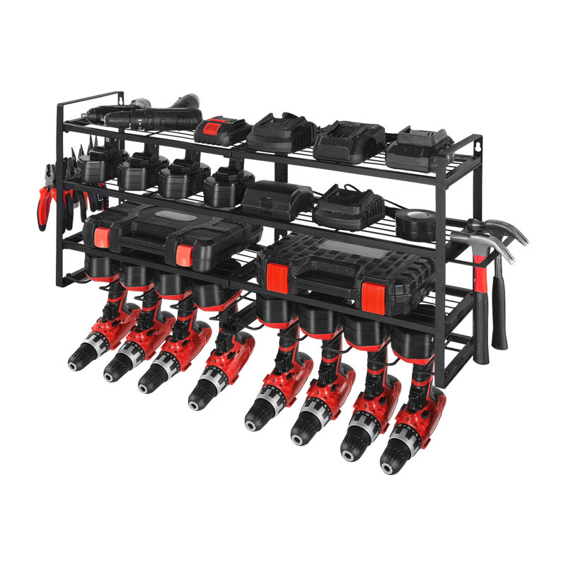 Support mural robuste pour outils électriques 4 couches avec 8 supports de perceuse et support à piles, étagère de rangement pour établi