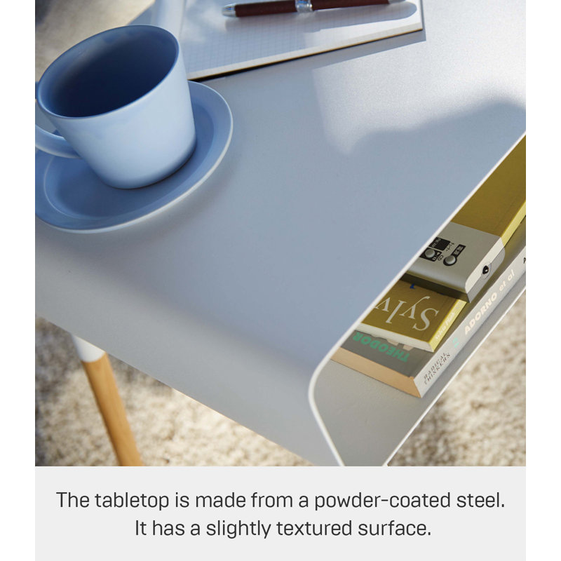 White Short Steel and Wood Side Table with Storage Shelf