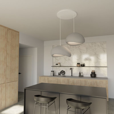 Elegant Adjustable Chandelier (2 Pieces), Concrete Grey, 13.8 x 11.0 x 7.9 inches | Polymeric Composite Body & Cap | Height: 8.7 - 47.2 inches | Socket Type: 2 x E27 Max 40W | Modern Lighting for Home & Office Décor