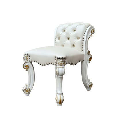 Tabouret de coiffeuse Vendome en cuir synthétique beige et perle antique