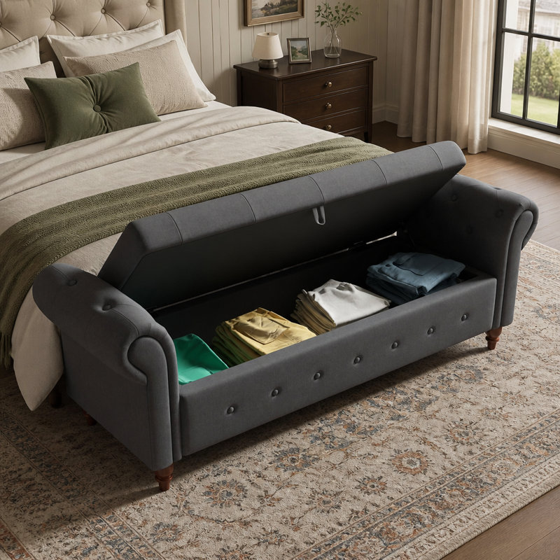 Banc de lit en tissu gris foncé