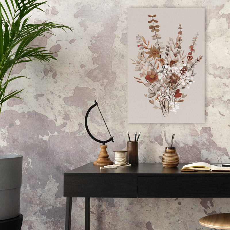 Bouquet de fleurs épicées - Art contemporain avec feuilles et fleurs, H 24 po x l 16 po
