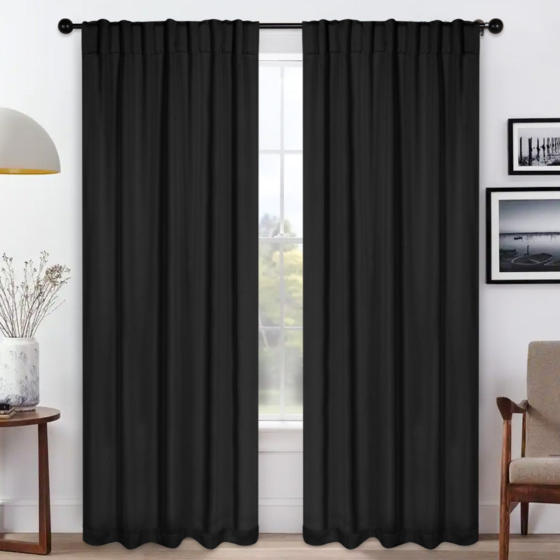 Rideaux obscurcissant et passe-tringle Levatt Classic, Noir, 52" W x 96" L