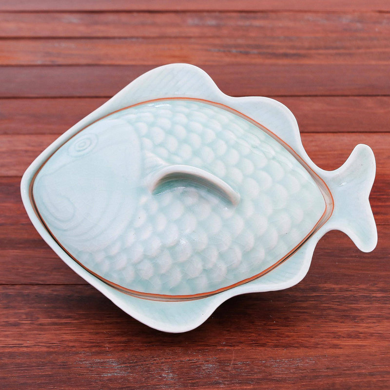 Rosecliff Heights Leyt Ceramic Divided Serving Dish, Aqua