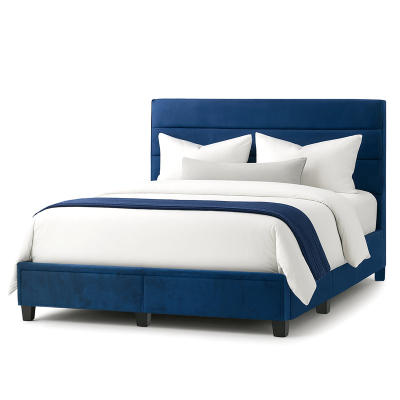 Wenger Upholstered Platform Storage Bed, Navy, Queen